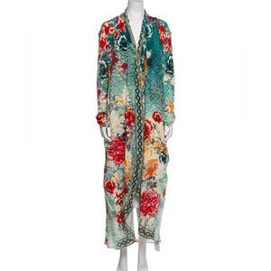 Camilla Her Heirloom Silk Floral Kimono Boho Robe House Jacket Long Cardigan Med